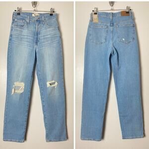 NWT MADEWELL JEANS THE PERFECT VINTAGE STRAIGHT DANBY BLUE WASH KNEE-RIP EDITION